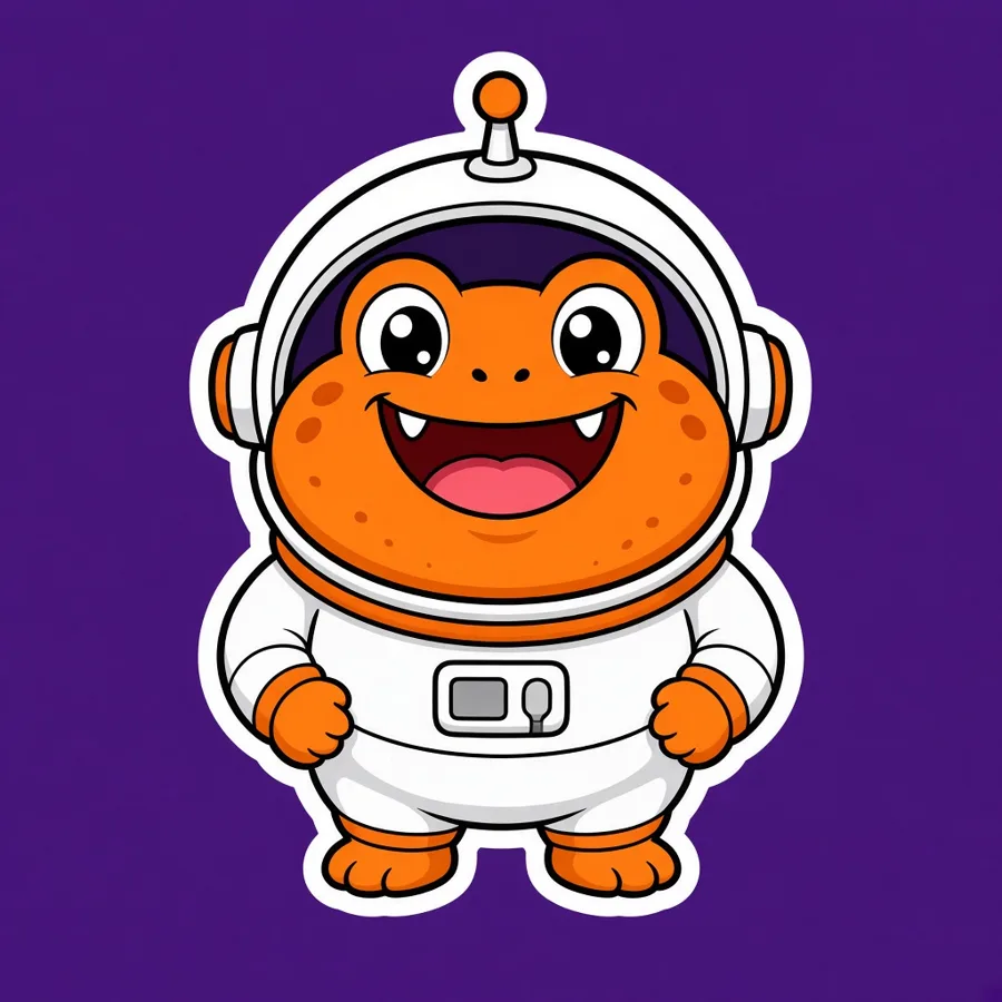 Orange space frog mascot sticker